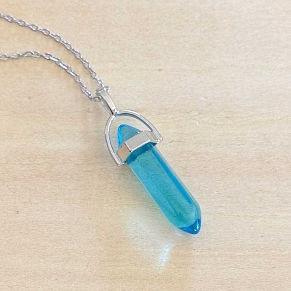 Blue Crystal Point Pendant Necklace - Unbranded
